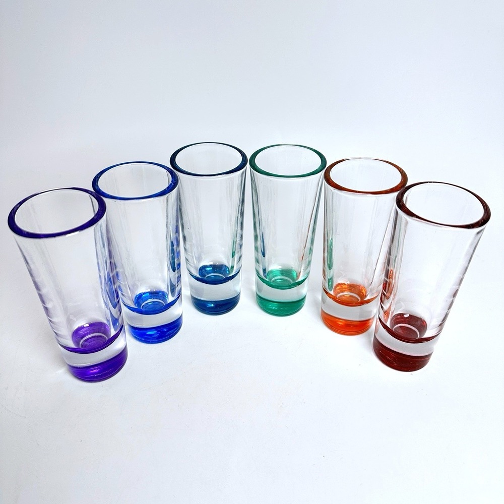 Libbey Troyano Colors Rainbow Shot Glasses Set of 6 2oz Heavy Base Shooter Retro